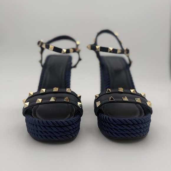 VALENTINO GARAVANI ROCKSTUD ROPE WEDGE SANDALS – NAVY - Picture 2 of 6